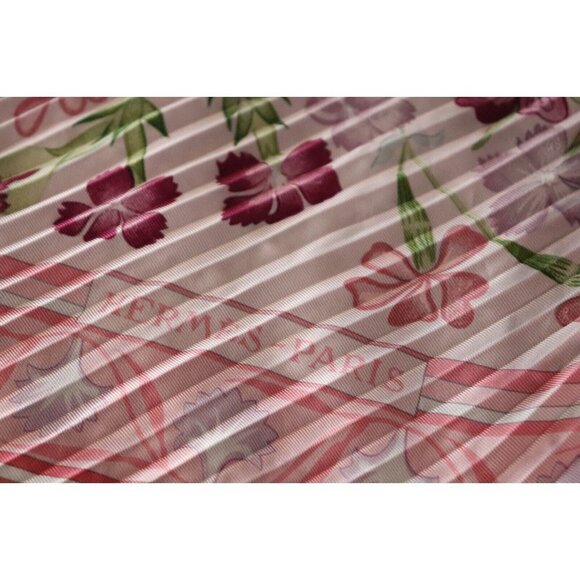 Hermes N. Goulandris Pink Scarf Plisse Oeillets Sauvages Et Autres Caryophyllees - Picture 4 of 11